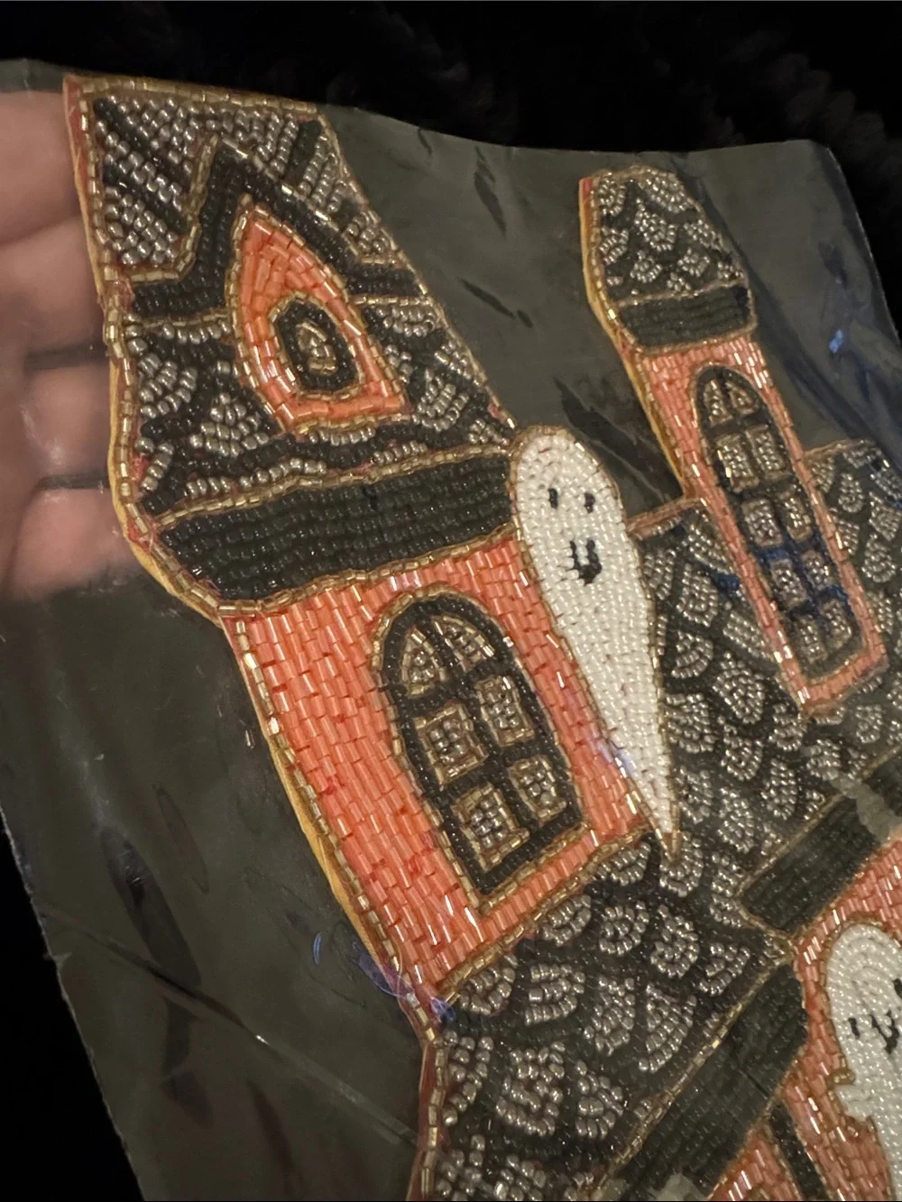Haunted House Beaded placemat w silk bottom